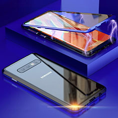 Coque Rebord Bumper Luxe Aluminum Metal Miroir 360 Degres Housse Etui Aimant T05 pour Samsung Galaxy S10 5G Bleu