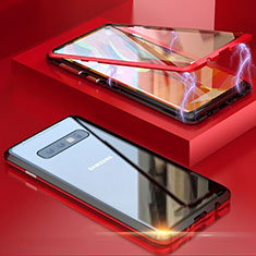 Coque Rebord Bumper Luxe Aluminum Metal Miroir 360 Degres Housse Etui Aimant T05 pour Samsung Galaxy S10 5G Rouge