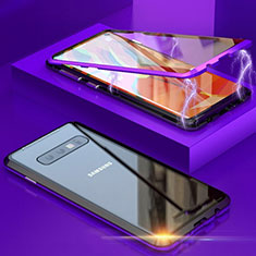 Coque Rebord Bumper Luxe Aluminum Metal Miroir 360 Degres Housse Etui Aimant T05 pour Samsung Galaxy S10 5G Violet