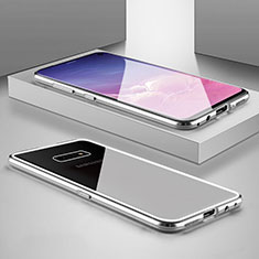 Coque Rebord Bumper Luxe Aluminum Metal Miroir 360 Degres Housse Etui Aimant T05 pour Samsung Galaxy S10e Argent