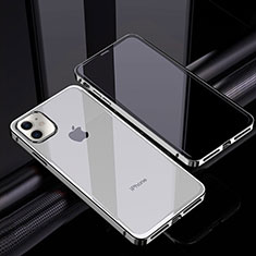 Coque Rebord Bumper Luxe Aluminum Metal Miroir 360 Degres Housse Etui Aimant T06 pour Apple iPhone 12 Argent