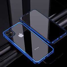 Coque Rebord Bumper Luxe Aluminum Metal Miroir 360 Degres Housse Etui Aimant T06 pour Apple iPhone 12 Bleu