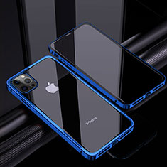 Coque Rebord Bumper Luxe Aluminum Metal Miroir 360 Degres Housse Etui Aimant T06 pour Apple iPhone 12 Pro Max Bleu