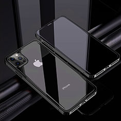 Coque Rebord Bumper Luxe Aluminum Metal Miroir 360 Degres Housse Etui Aimant T06 pour Apple iPhone 12 Pro Max Noir