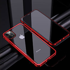 Coque Rebord Bumper Luxe Aluminum Metal Miroir 360 Degres Housse Etui Aimant T06 pour Apple iPhone 12 Pro Max Rouge