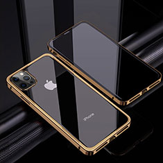 Coque Rebord Bumper Luxe Aluminum Metal Miroir 360 Degres Housse Etui Aimant T06 pour Apple iPhone 12 Pro Or