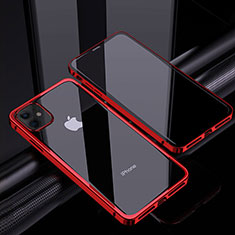 Coque Rebord Bumper Luxe Aluminum Metal Miroir 360 Degres Housse Etui Aimant T06 pour Apple iPhone 12 Rouge