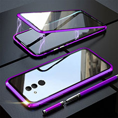 Coque Rebord Bumper Luxe Aluminum Metal Miroir 360 Degres Housse Etui Aimant T06 pour Huawei Mate 20 Lite Violet