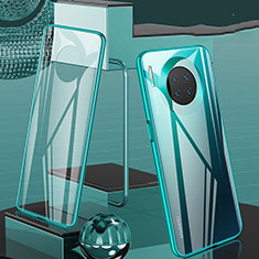 Coque Rebord Bumper Luxe Aluminum Metal Miroir 360 Degres Housse Etui Aimant T06 pour Huawei Mate 30 5G Cyan