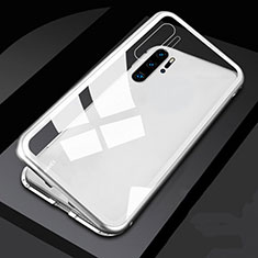 Coque Rebord Bumper Luxe Aluminum Metal Miroir 360 Degres Housse Etui Aimant T06 pour Huawei P30 Pro New Edition Blanc