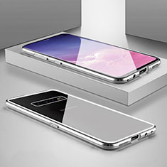 Coque Rebord Bumper Luxe Aluminum Metal Miroir 360 Degres Housse Etui Aimant T06 pour Samsung Galaxy S10 5G Argent