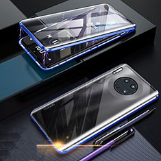 Coque Rebord Bumper Luxe Aluminum Metal Miroir 360 Degres Housse Etui Aimant T07 pour Huawei Mate 30 Bleu
