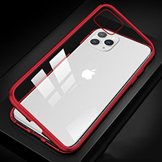Coque Rebord Bumper Luxe Aluminum Metal Miroir 360 Degres Housse Etui Aimant T09 pour Apple iPhone 11 Pro Rouge