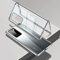 Coque Rebord Bumper Luxe Aluminum Metal Miroir 360 Degres Housse Etui Aimant T09 pour Huawei P40 Pro Argent