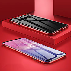 Coque Rebord Bumper Luxe Aluminum Metal Miroir 360 Degres Housse Etui Aimant T09 pour Samsung Galaxy S10 Plus Rouge