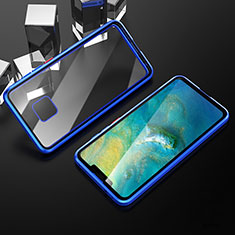 Coque Rebord Bumper Luxe Aluminum Metal Miroir 360 Degres Housse Etui Aimant T12 pour Huawei Mate 20 Pro Bleu