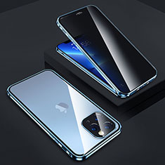 Coque Rebord Bumper Luxe Aluminum Metal Miroir 360 Degres Housse Etui Aimant Z05 pour Apple iPhone 13 Pro Bleu
