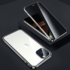Coque Rebord Bumper Luxe Aluminum Metal Miroir 360 Degres Housse Etui Aimant Z05 pour Apple iPhone 15 Pro Max Argent