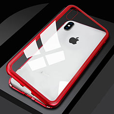 Coque Rebord Bumper Luxe Aluminum Metal Miroir 360 Degres Housse Etui M01 pour Apple iPhone X Rouge
