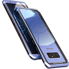 Coque Rebord Bumper Luxe Aluminum Metal Miroir 360 Degres Housse Etui M01 pour Samsung Galaxy Note 8 Duos N950F Bleu