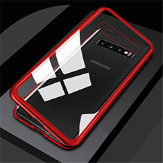 Coque Rebord Bumper Luxe Aluminum Metal Miroir 360 Degres Housse Etui M01 pour Samsung Galaxy S10 Rouge