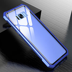 Coque Rebord Bumper Luxe Aluminum Metal Miroir 360 Degres Housse Etui M01 pour Samsung Galaxy S8 Plus Bleu