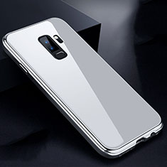 Coque Rebord Bumper Luxe Aluminum Metal Miroir 360 Degres Housse Etui M01 pour Samsung Galaxy S9 Plus Argent