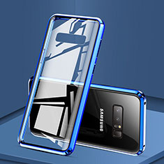 Coque Rebord Bumper Luxe Aluminum Metal Miroir 360 Degres Housse Etui M03 pour Samsung Galaxy Note 8 Bleu