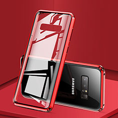 Coque Rebord Bumper Luxe Aluminum Metal Miroir 360 Degres Housse Etui M03 pour Samsung Galaxy Note 8 Duos N950F Rouge
