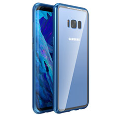 Coque Rebord Bumper Luxe Aluminum Metal Miroir 360 Degres Housse Etui M03 pour Samsung Galaxy S8 Plus Bleu