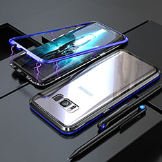 Coque Rebord Bumper Luxe Aluminum Metal Miroir 360 Degres Housse Etui M05 pour Samsung Galaxy S8 Bleu