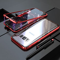 Coque Rebord Bumper Luxe Aluminum Metal Miroir 360 Degres Housse Etui M05 pour Samsung Galaxy S8 Plus Rouge