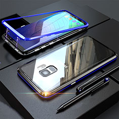 Coque Rebord Bumper Luxe Aluminum Metal Miroir 360 Degres Housse Etui M05 pour Samsung Galaxy S9 Bleu