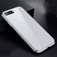 Coque Rebord Bumper Luxe Aluminum Metal Miroir 360 Degres Housse Etui pour Apple iPhone 8 Plus Blanc