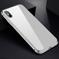Coque Rebord Bumper Luxe Aluminum Metal Miroir 360 Degres Housse Etui pour Apple iPhone Xs Blanc