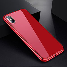 Coque Rebord Bumper Luxe Aluminum Metal Miroir 360 Degres Housse Etui pour Apple iPhone Xs Rouge