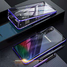 Coque Rebord Bumper Luxe Aluminum Metal Miroir 360 Degres Housse Etui pour Samsung Galaxy A90 5G Bleu