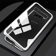 Coque Rebord Bumper Luxe Aluminum Metal Miroir 360 Degres Housse Etui pour Samsung Galaxy S10 Plus Blanc