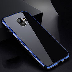 Coque Rebord Bumper Luxe Aluminum Metal Miroir 360 Degres Housse Etui pour Samsung Galaxy S9 Bleu et Noir