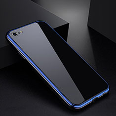 Coque Rebord Bumper Luxe Aluminum Metal Miroir Housse Etui pour Apple iPhone 6S Bleu et Noir