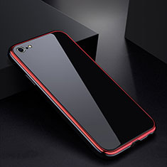 Coque Rebord Bumper Luxe Aluminum Metal Miroir Housse Etui pour Apple iPhone 6S Rouge et Noir