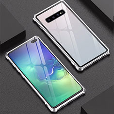 Coque Rebord Bumper Luxe Aluminum Metal Miroir Housse Etui pour Samsung Galaxy S10 Plus Argent