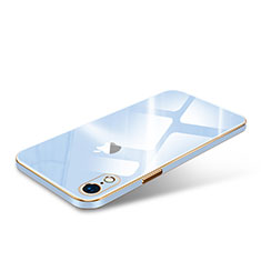 Coque Rebord Contour Silicone et Vitre Luxe Transparente Miroir Housse Etui pour Apple iPhone XR Bleu Ciel