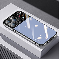 Coque Rebord Contour Silicone et Vitre Miroir Housse Etui AT1 pour Apple iPhone 13 Pro Max Bleu