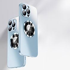 Coque Rebord Contour Silicone et Vitre Miroir Housse Etui avec Mag-Safe Magnetic Magnetique pour Apple iPhone 13 Pro Bleu Clair