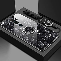 Coque Rebord Contour Silicone et Vitre Miroir Housse Etui avec Support Bague Anneau Magnetique A01 pour Oppo A11X Noir