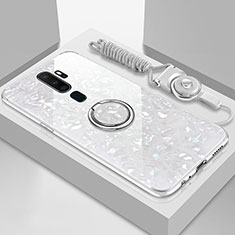 Coque Rebord Contour Silicone et Vitre Miroir Housse Etui avec Support Bague Anneau Magnetique A01 pour Oppo A9 (2020) Blanc
