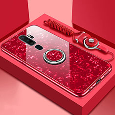 Coque Rebord Contour Silicone et Vitre Miroir Housse Etui avec Support Bague Anneau Magnetique A01 pour Oppo A9 (2020) Rouge