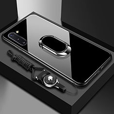 Coque Rebord Contour Silicone et Vitre Miroir Housse Etui avec Support Bague Anneau Magnetique A01 pour Samsung Galaxy Note 10 5G Noir