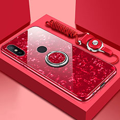 Coque Rebord Contour Silicone et Vitre Miroir Housse Etui avec Support Bague Anneau Magnetique A01 pour Xiaomi Mi 6X Rouge